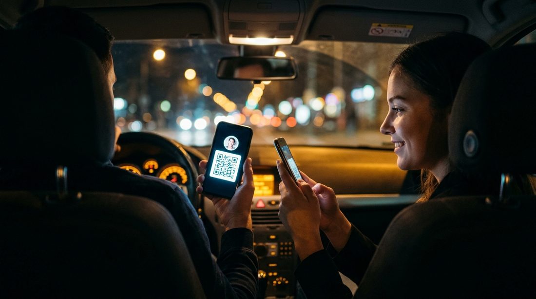 Passageiro lendo o QR do motorista na tela do celular